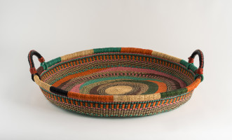 Large Woven Tray Ghana Pink/Aqua