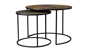 Godfrey Set of 2 Side Tables Antic Brass Finish