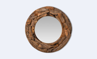 Mirror Round Teak Wood