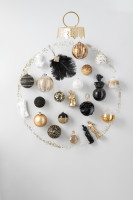 Box Of 6 Christmas Bauble Sequins Black/Gold (8x8x8cm)