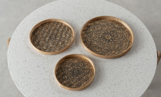 Set of 3 bamboo tray with painted black decoration