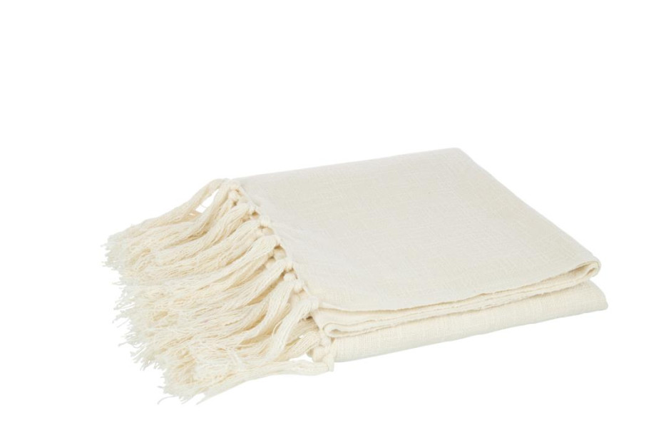 Ecru Cotton Fringes Throw