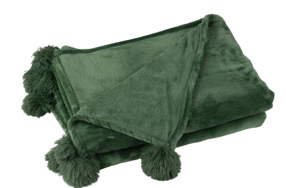 Pompom Throw Polyester Green