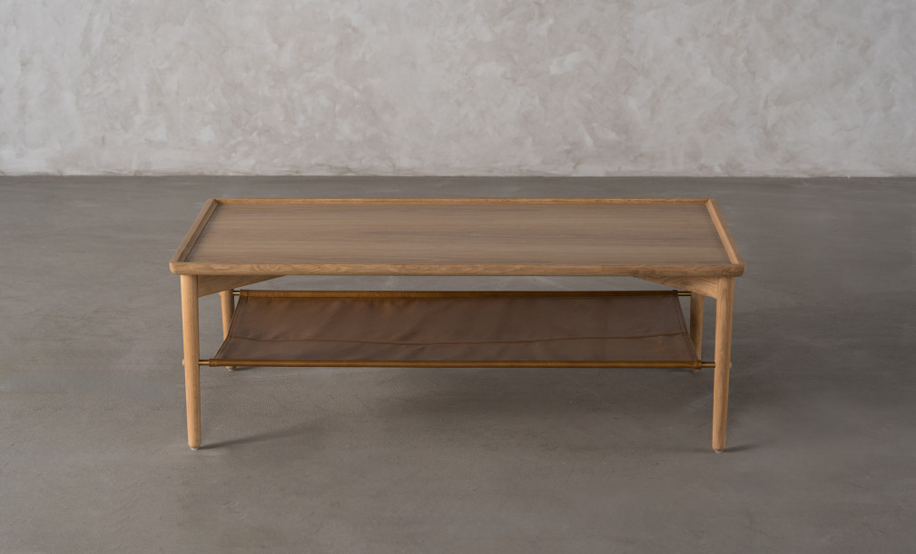 Naomi Coffee Table leather shelf