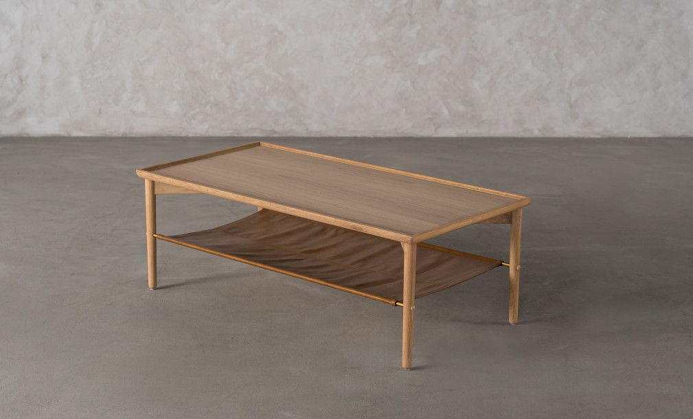 Naomi Coffee Table leather shelf