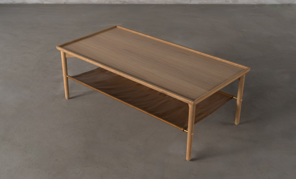 Naomi Coffee Table leather shelf