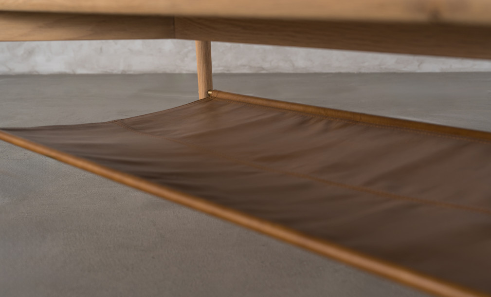 Naomi Coffee Table leather shelf