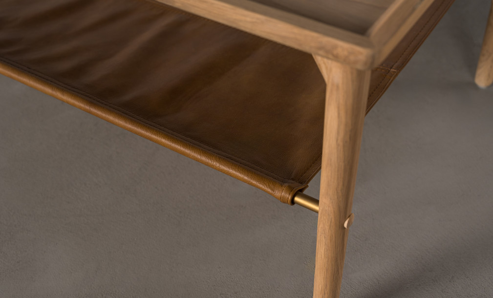 Naomi Coffee Table leather shelf