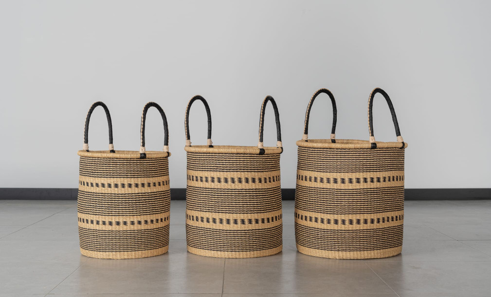 Laundry Basket Set Of 3 Black/Natural