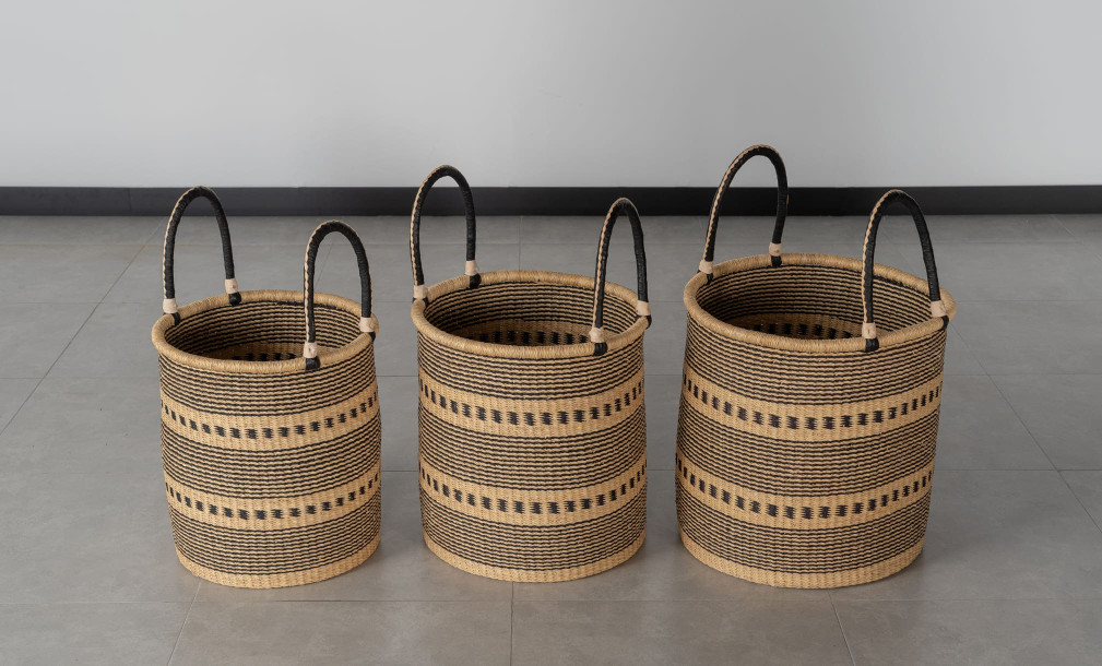 Laundry Basket Set Of 3 Black/Natural