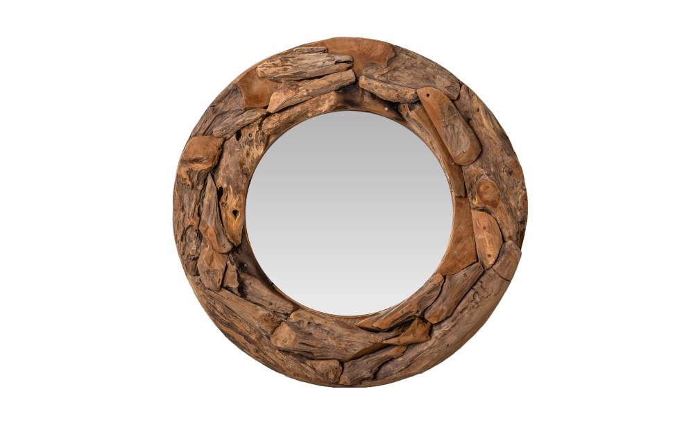 Mirror Round Teak Wood