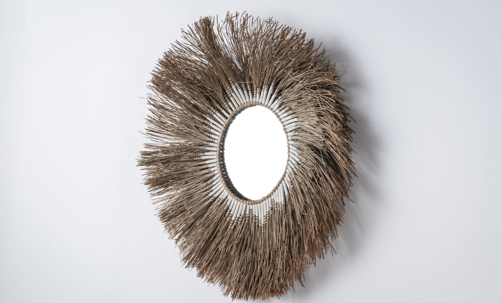 Alang-Alang Mirror Natural Round With Cotton Macrame Large