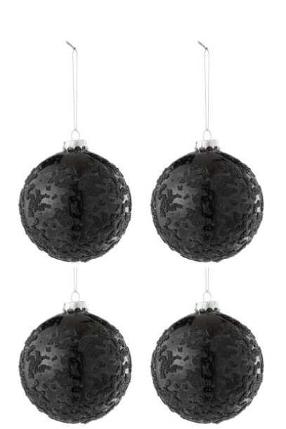 Box Of 4 Christmas Bauble Pearls Black (23x23x11cm)