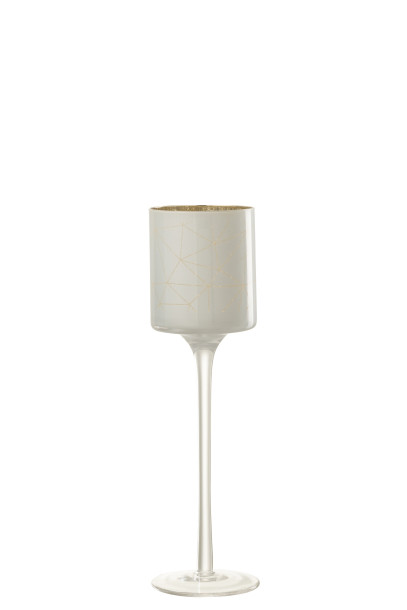 Tealight Holder Milano Glass White/Gold On Foot S