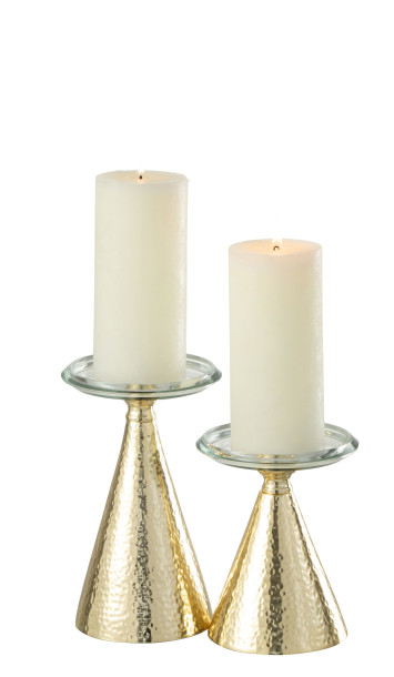 Set of 2 Candleholder Pillar Aluminium/Glass Gold/Transparent
