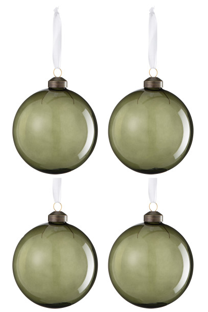 Box Of 4 Christmas Bauble Glass Dark Green