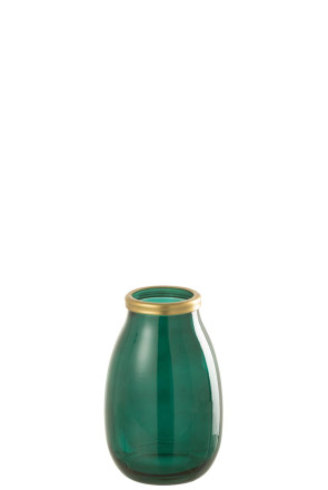 Vase Gold Rim Green Glass S