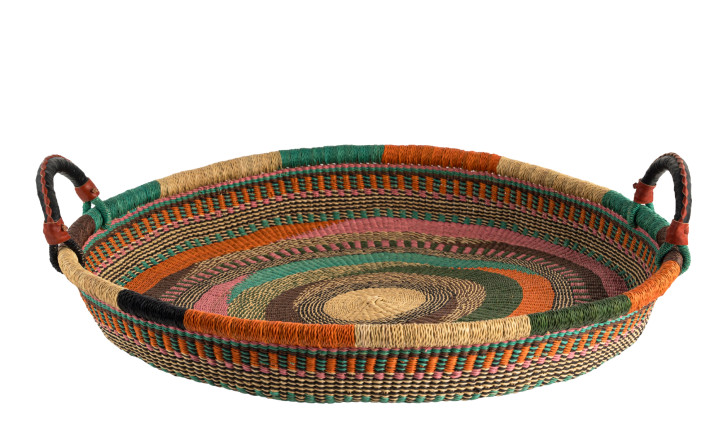 Large Woven Tray Ghana Pink/Aqua