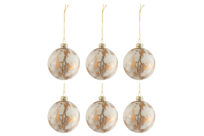 Box Of 6 Christmas Baubles White/Gold S (8,5x8,5x10cm)