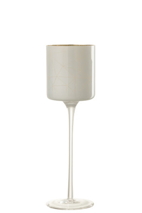 Tealight Holder Milano Glass White/Gold On Foot L