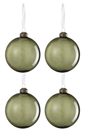 Box Of 4 Christmas Bauble Glass Dark Green